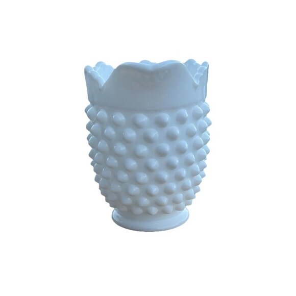 Vtg Fenton Hobnail Milk Glass Creamer Scalloped Pitcher Retro Christmas Decor 4" - Picture 3 of 9